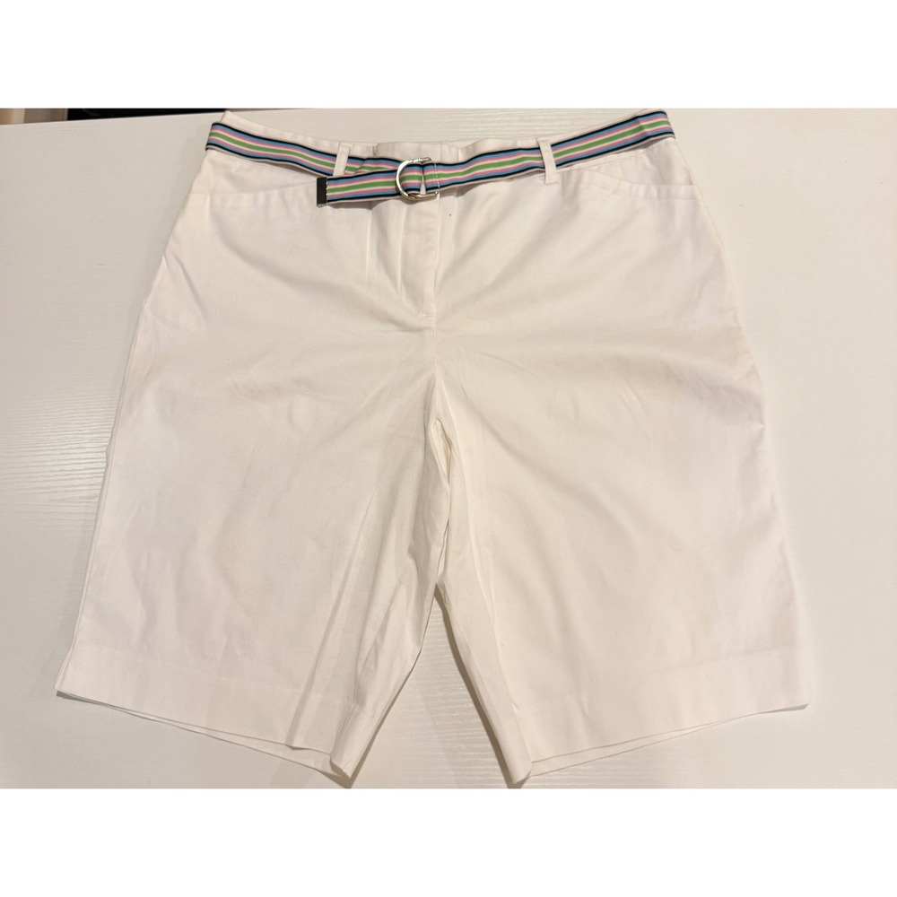 Charter Club Bermuda Shorts Size 8 White Tummy Slimming Classic Fit Belted NWT